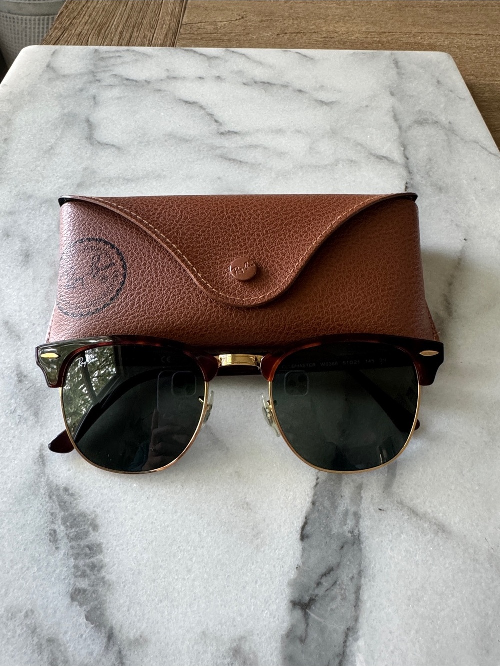 Ray-Ban Brown Tortoise Clubmaster Sunglasses with Gold Trim, Small